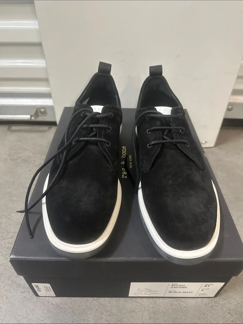 rag & bone Black Suede Derby Shoes with White Sole